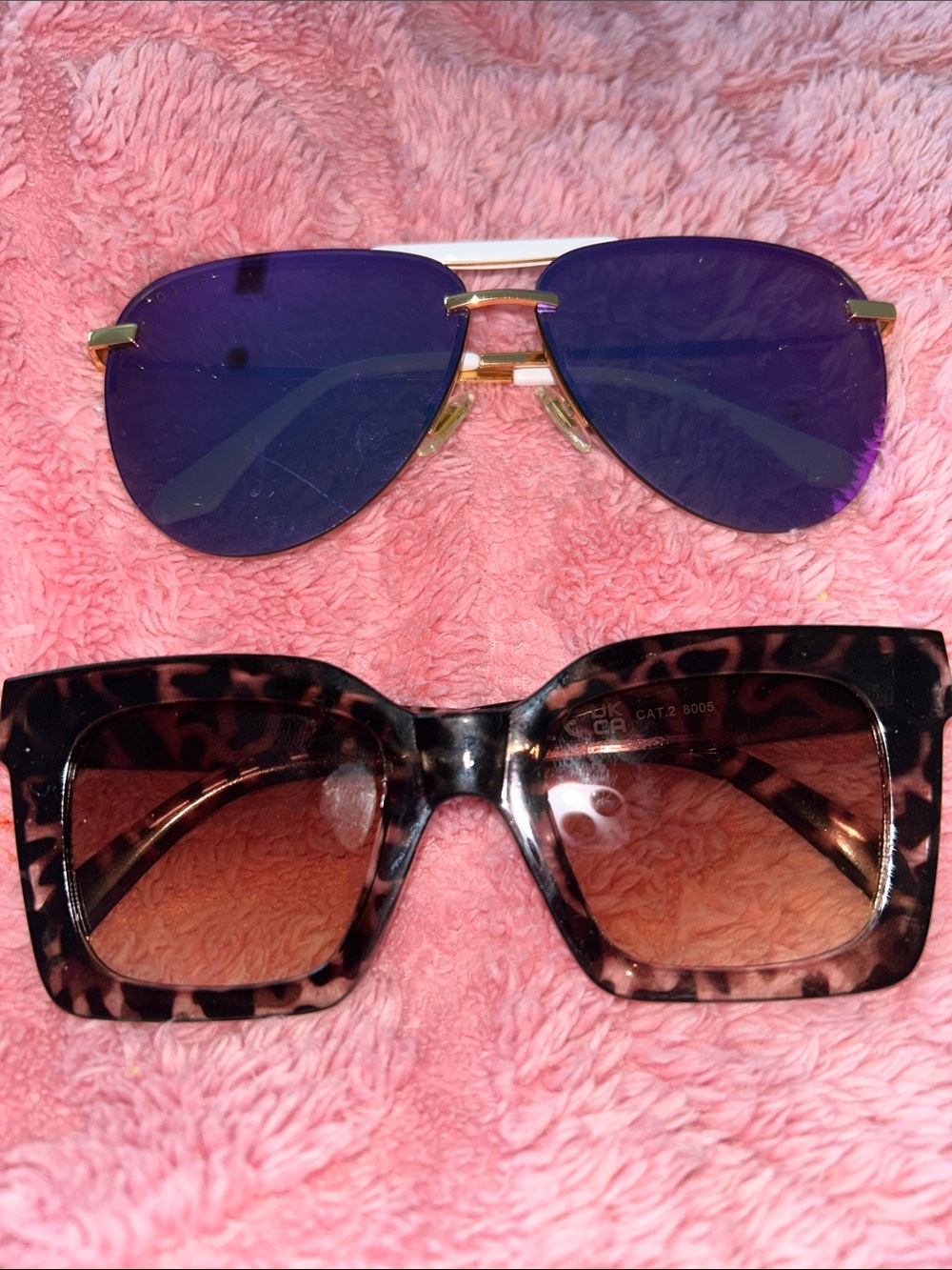 Two-Pair Sunglasses Set — Blue Aviator & Brown Tortoiseshell Square GENTLY USED!